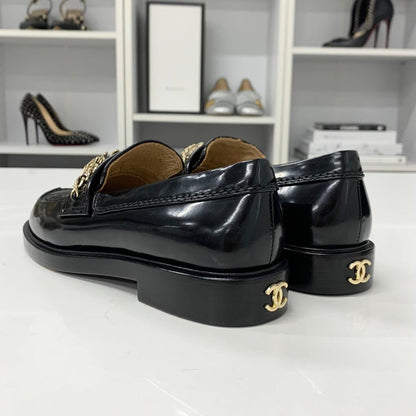 Chanel Patent Logo CC Chain Loafers Black — view 4