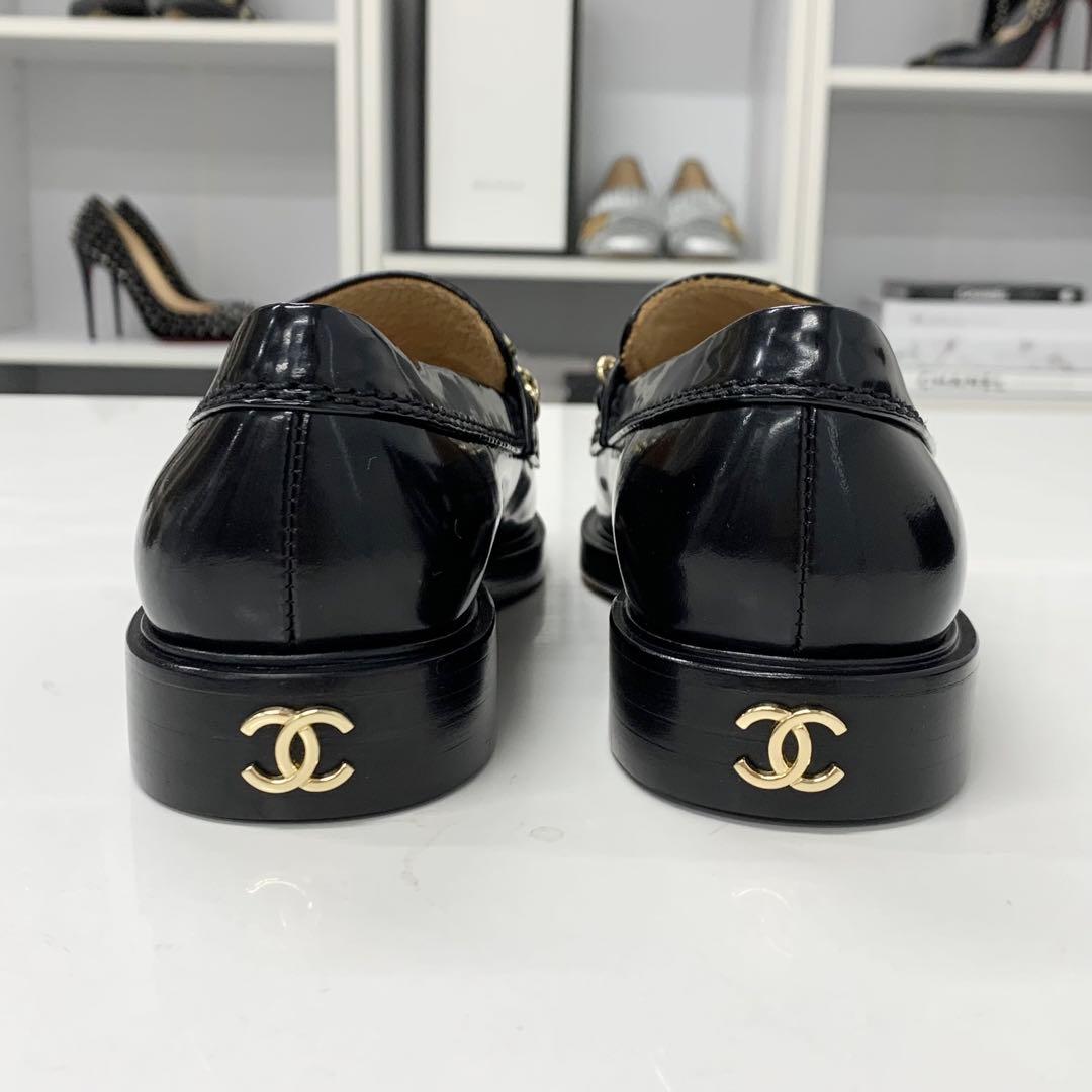 Chanel Patent Logo CC Chain Loafers Black — view 5
