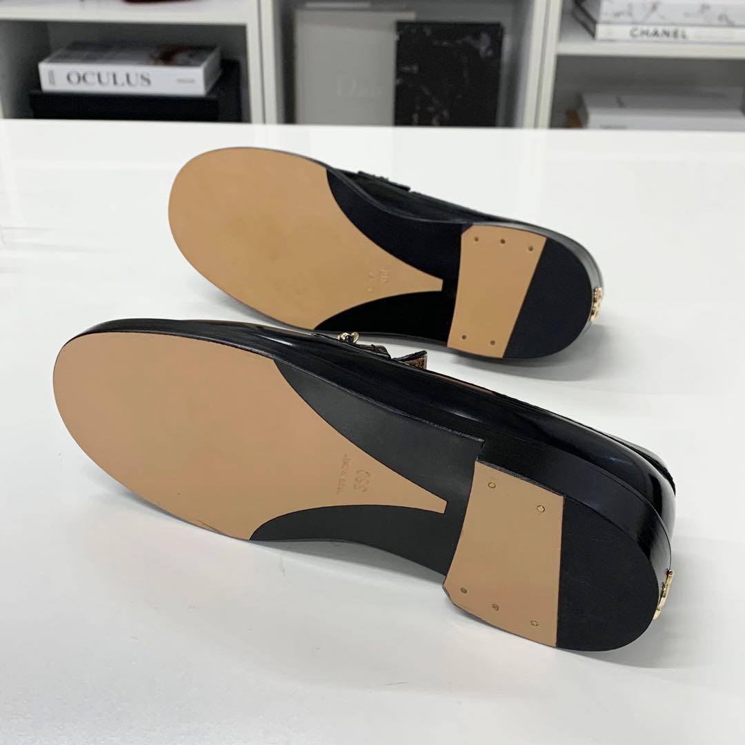 Chanel Patent Logo CC Chain Loafers Black — view 6