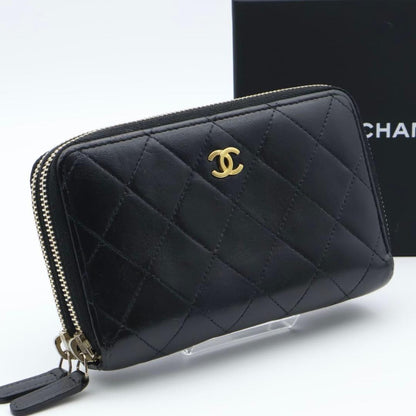 Chanel Lambskin Quilted Zip Wallet Black