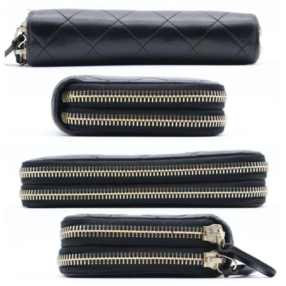 Chanel Lambskin Quilted Zip Wallet Black — view 9