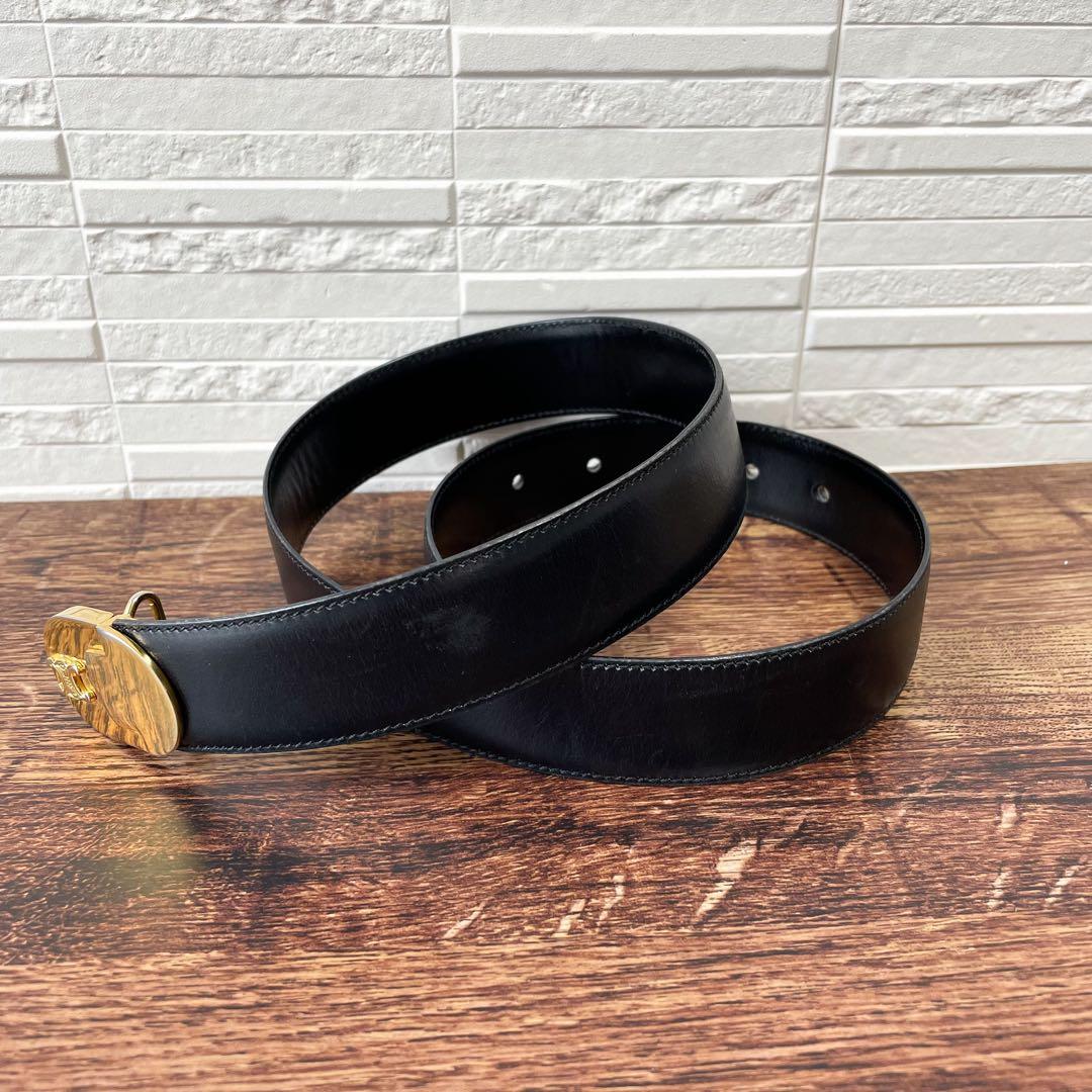 Celine Leather Triomphe Logo Buckle Belt Black — view 2