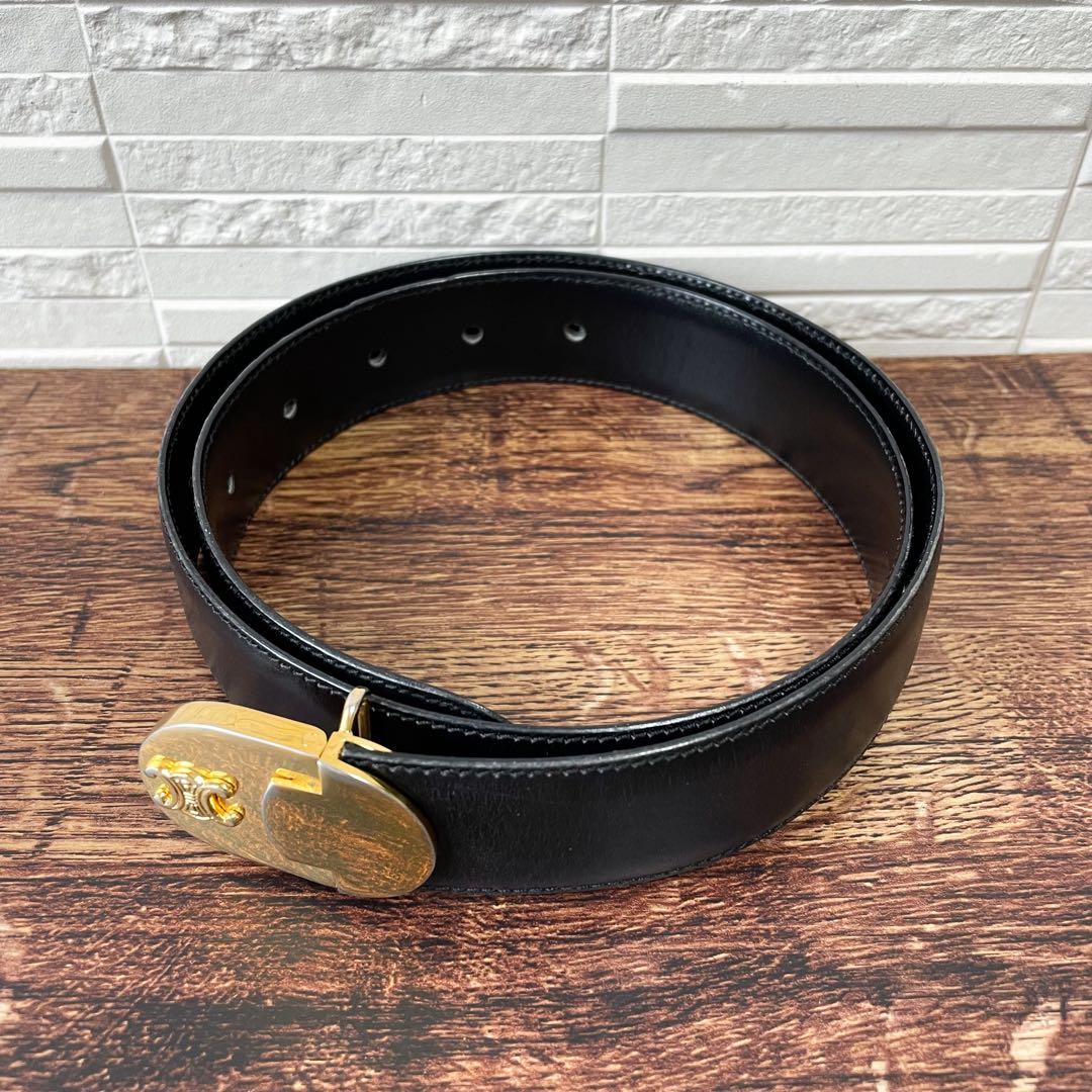 Celine Leather Triomphe Logo Buckle Belt Black — view 3
