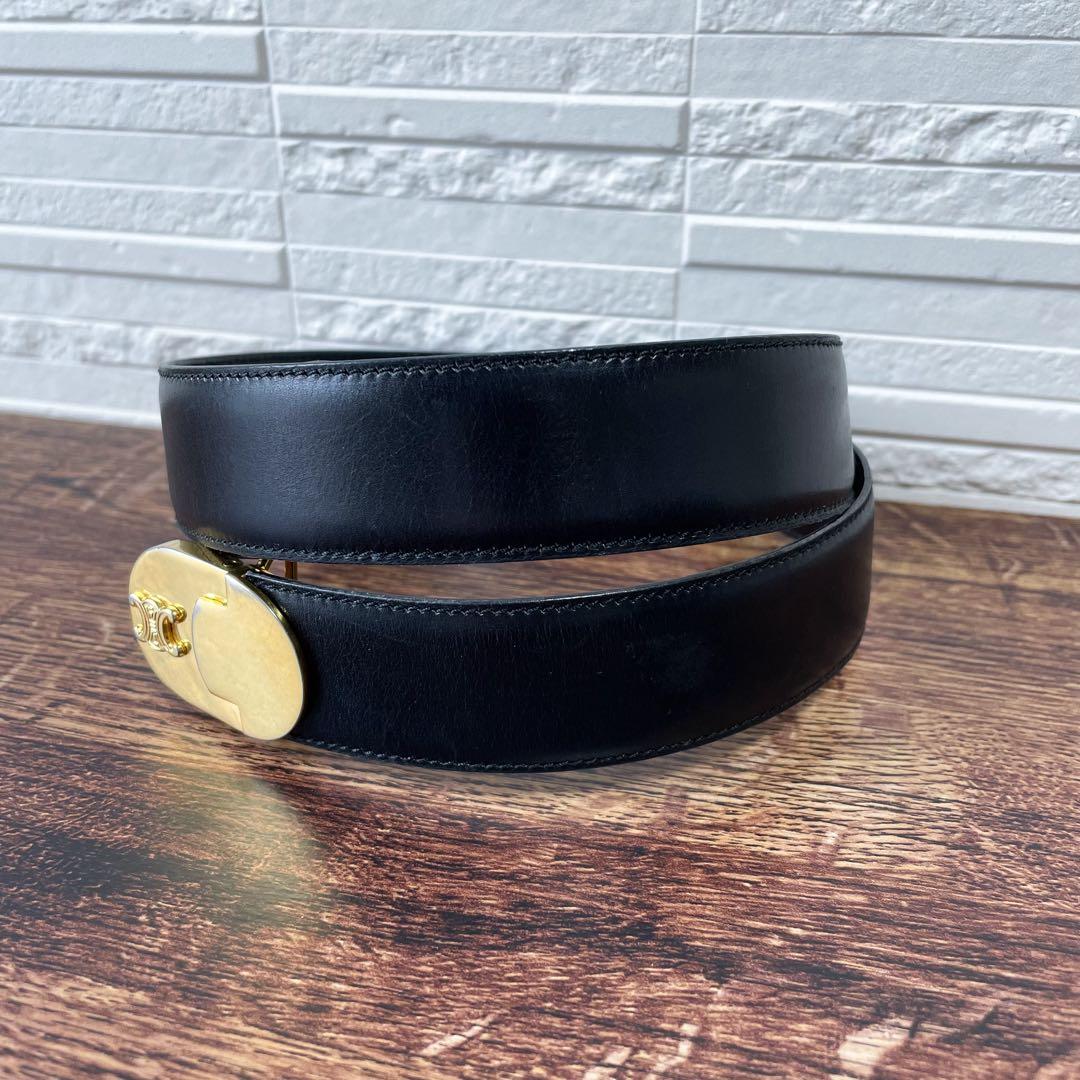 Celine Leather Triomphe Logo Buckle Belt Black — view 4