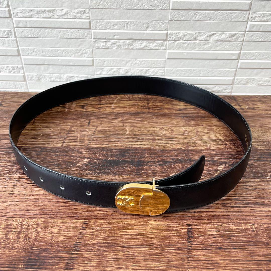 Celine Leather Triomphe Logo Buckle Belt Black — view 5