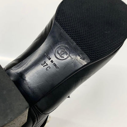 Chanel Leather Cocomark Pearl Wrinkled Lace-up Short Boots