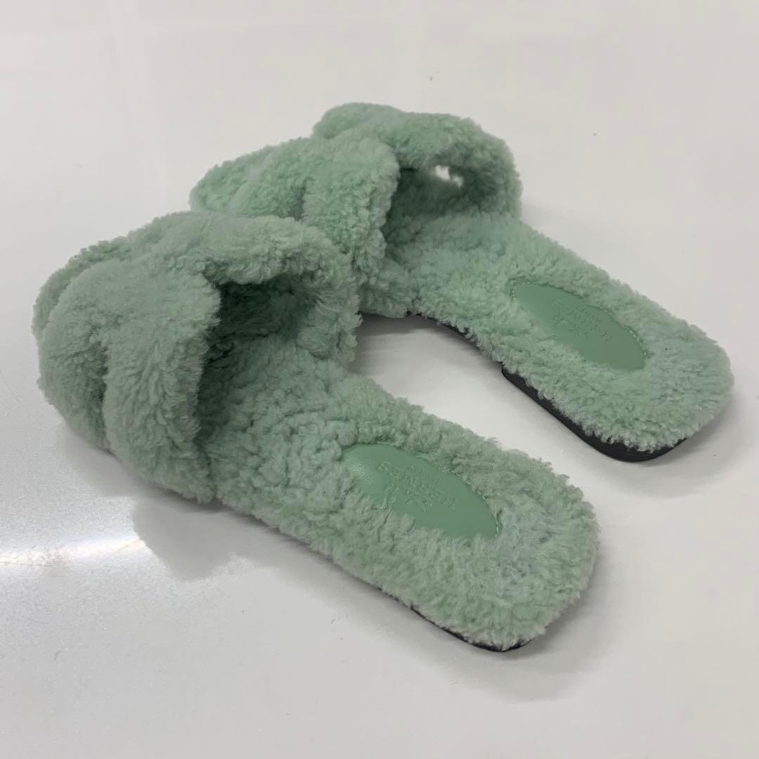 Hermes Oran Shearling Sandals Green