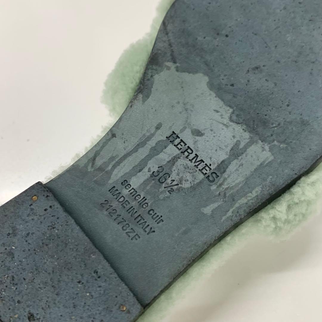 Hermes Oran Shearling Sandals Green