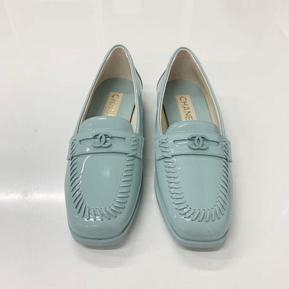 Chanel CC Logo Stitch Patent Loafers Light Blue — view 2