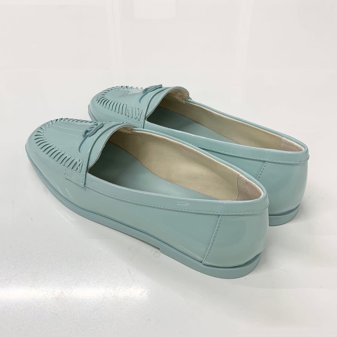 Chanel CC Logo Stitch Patent Loafers Light Blue — view 4