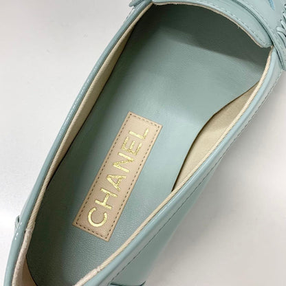 Chanel CC Logo Stitch Patent Loafers Light Blue — view 7