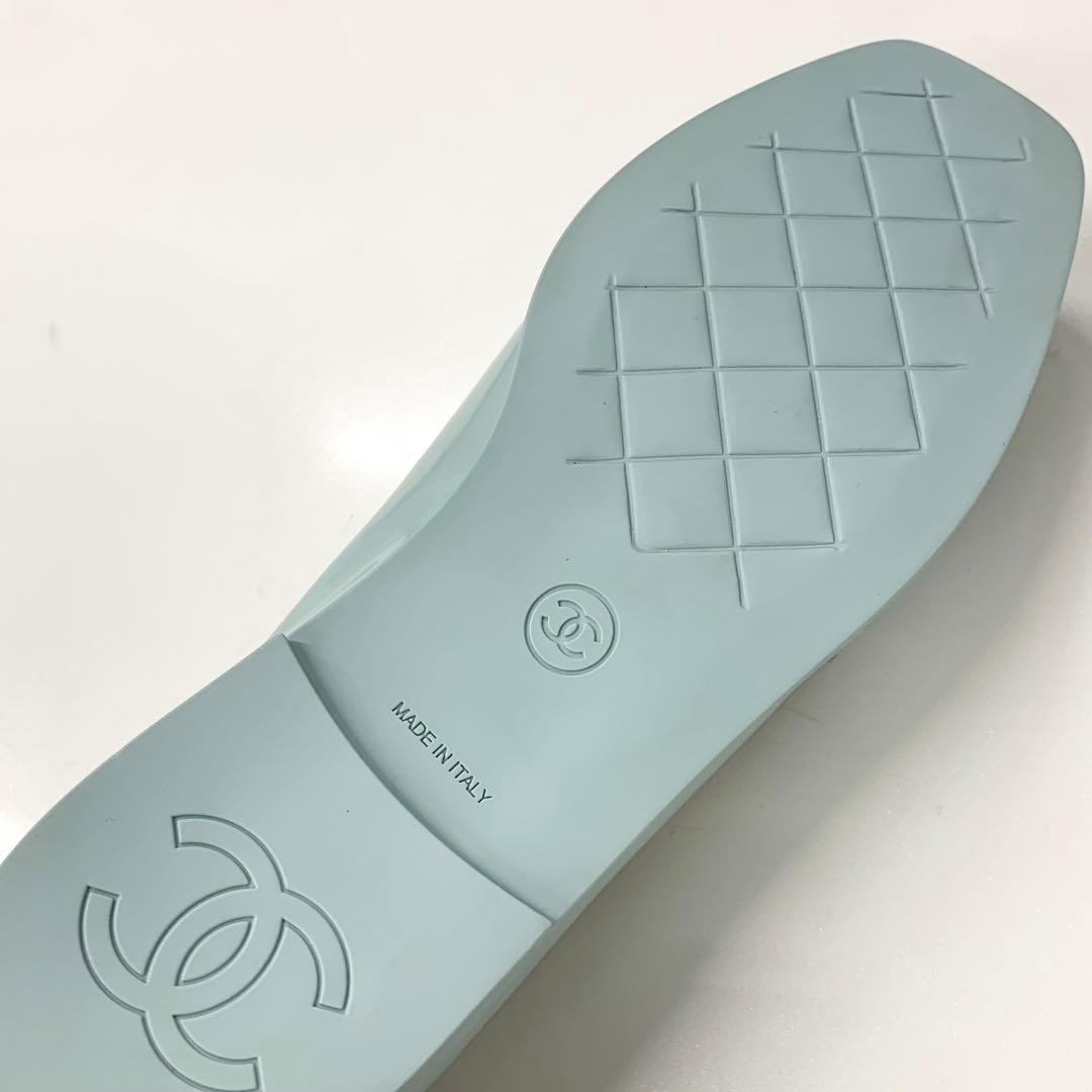 Chanel CC Logo Stitch Patent Loafers Light Blue — view 8