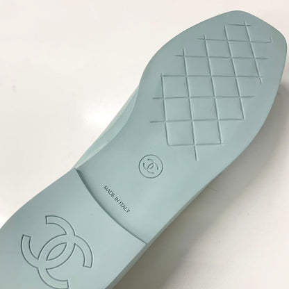 Chanel CC Logo Stitch Patent Loafers Light Blue — view 8