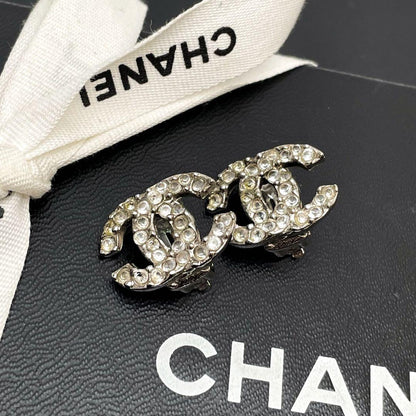 Chanel CC Logo Earrings 03A Rhinestone Icon Silver
