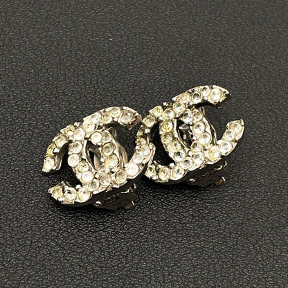 Chanel CC Logo Earrings 03A Rhinestone Icon Silver — view 2