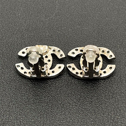 Chanel CC Logo Earrings 03A Rhinestone Icon Silver — view 6