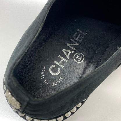 Chanel Cocomark Pearl Fabric Lace Up Shoes Black