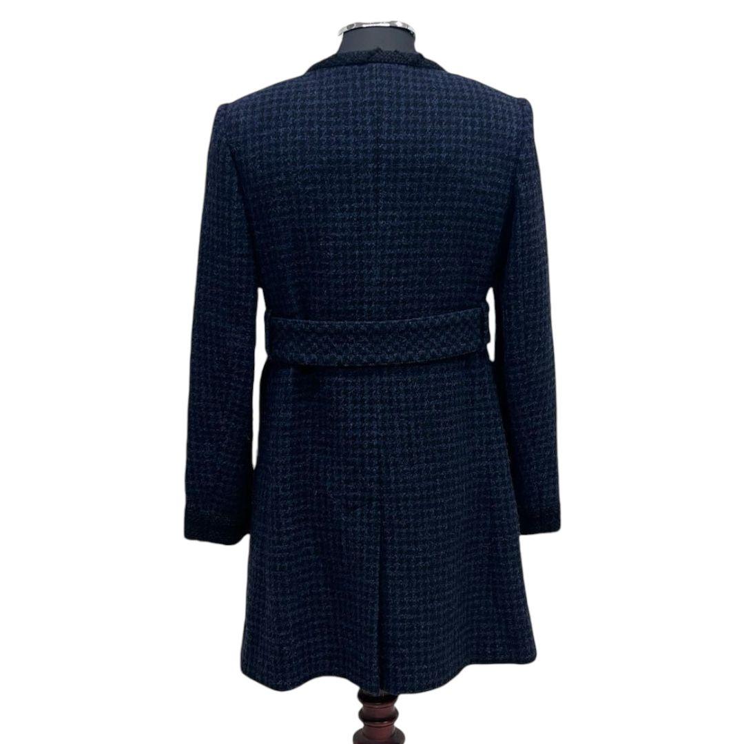Chanel Big CC Logo Belt Staggered Tweed Collarless Coat