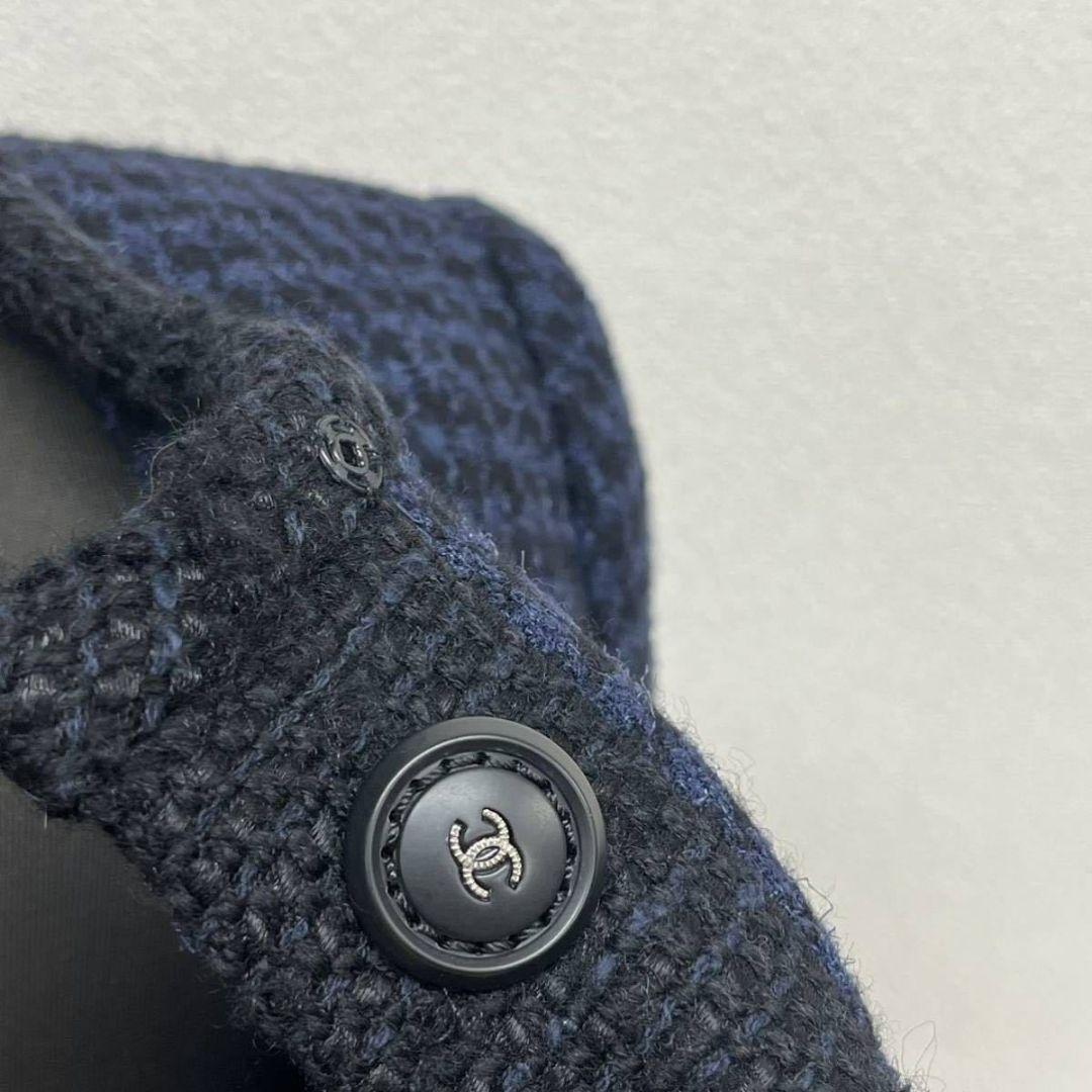 Chanel Big CC Logo Belt Staggered Tweed Collarless Coat