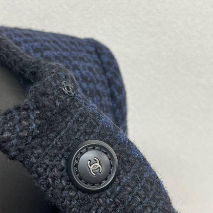 Chanel Big CC Logo Belt Staggered Tweed Collarless Coat