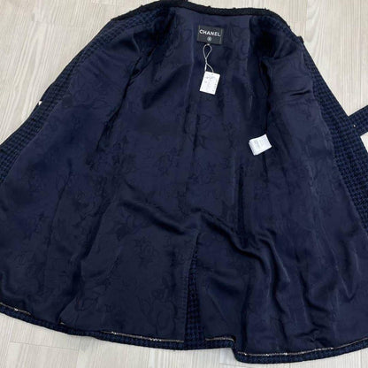 Chanel Big CC Logo Belt Staggered Tweed Collarless Coat