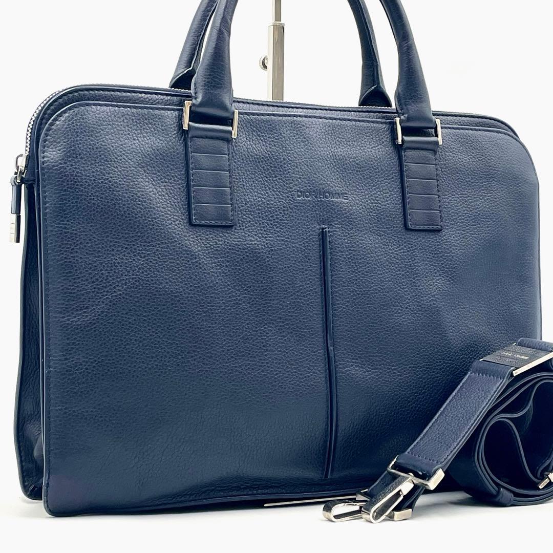 Dior Homme 2way Leather Briefcase Business Bag Navy Mens Business