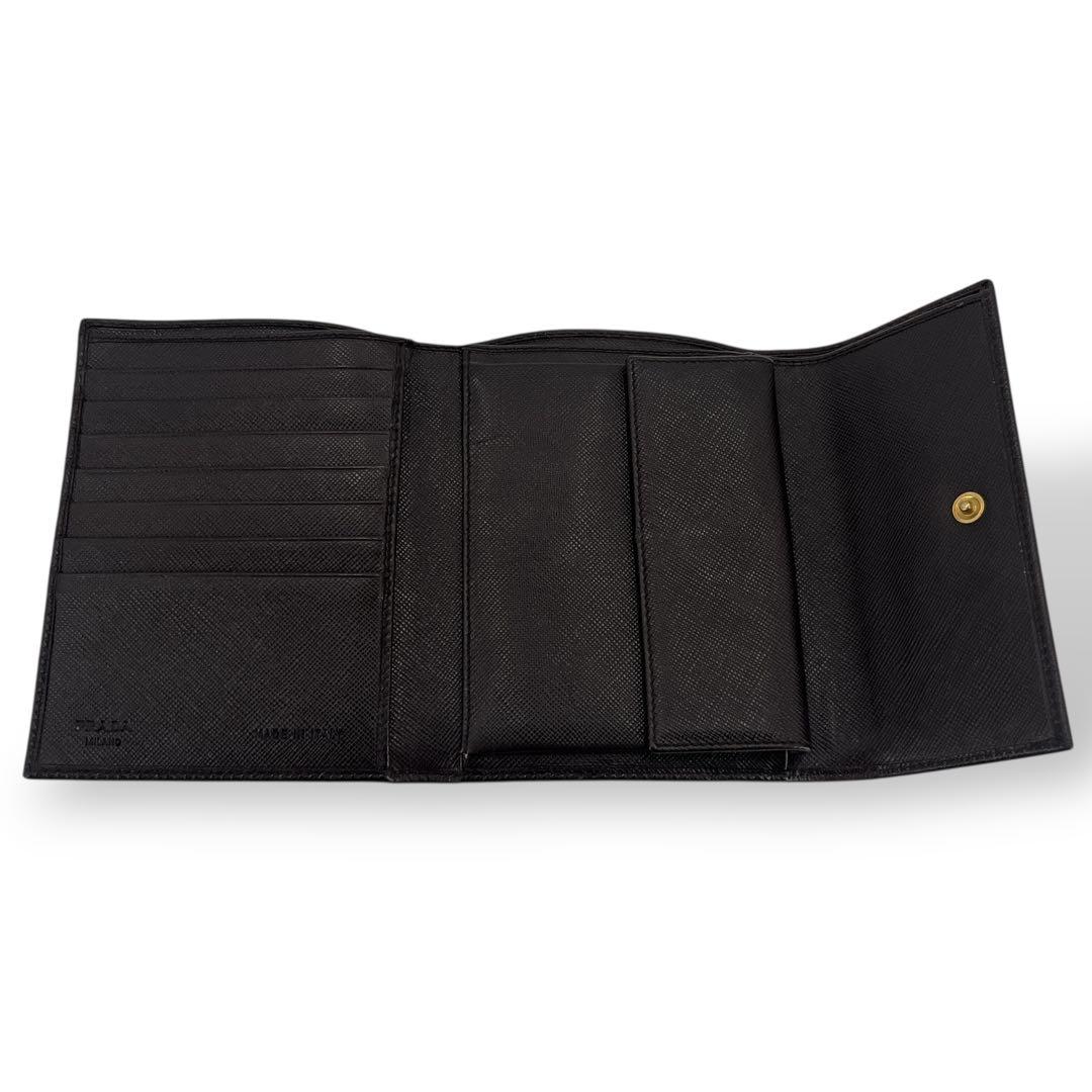Prada Triangle Logo Trifold Wallet Compact Wallet Saffiano Brown
