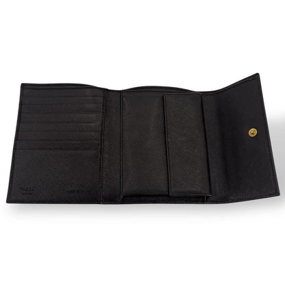 Prada Triangle Logo Trifold Wallet Compact Wallet Saffiano Brown