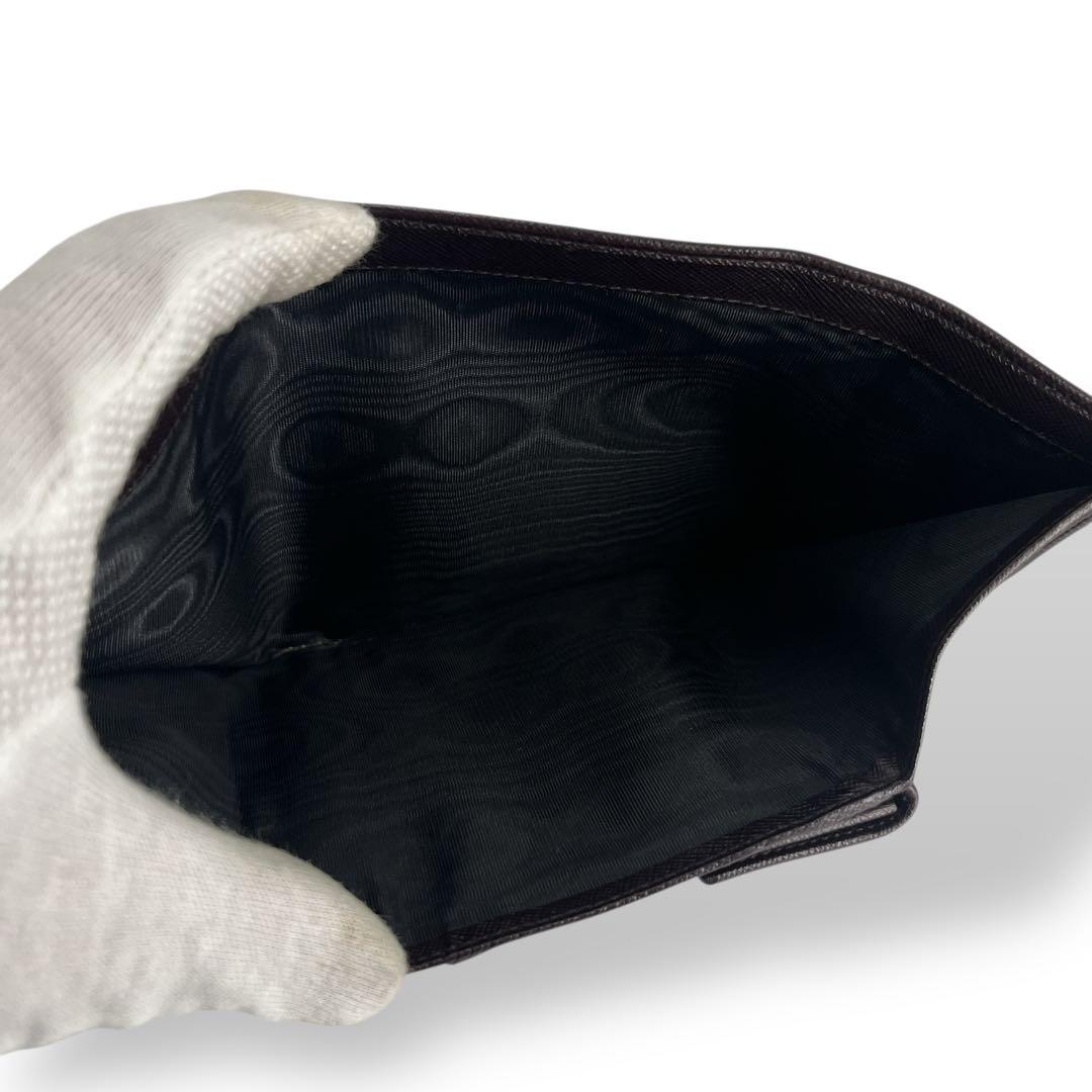 Prada Triangle Logo Trifold Wallet Compact Wallet Saffiano Brown