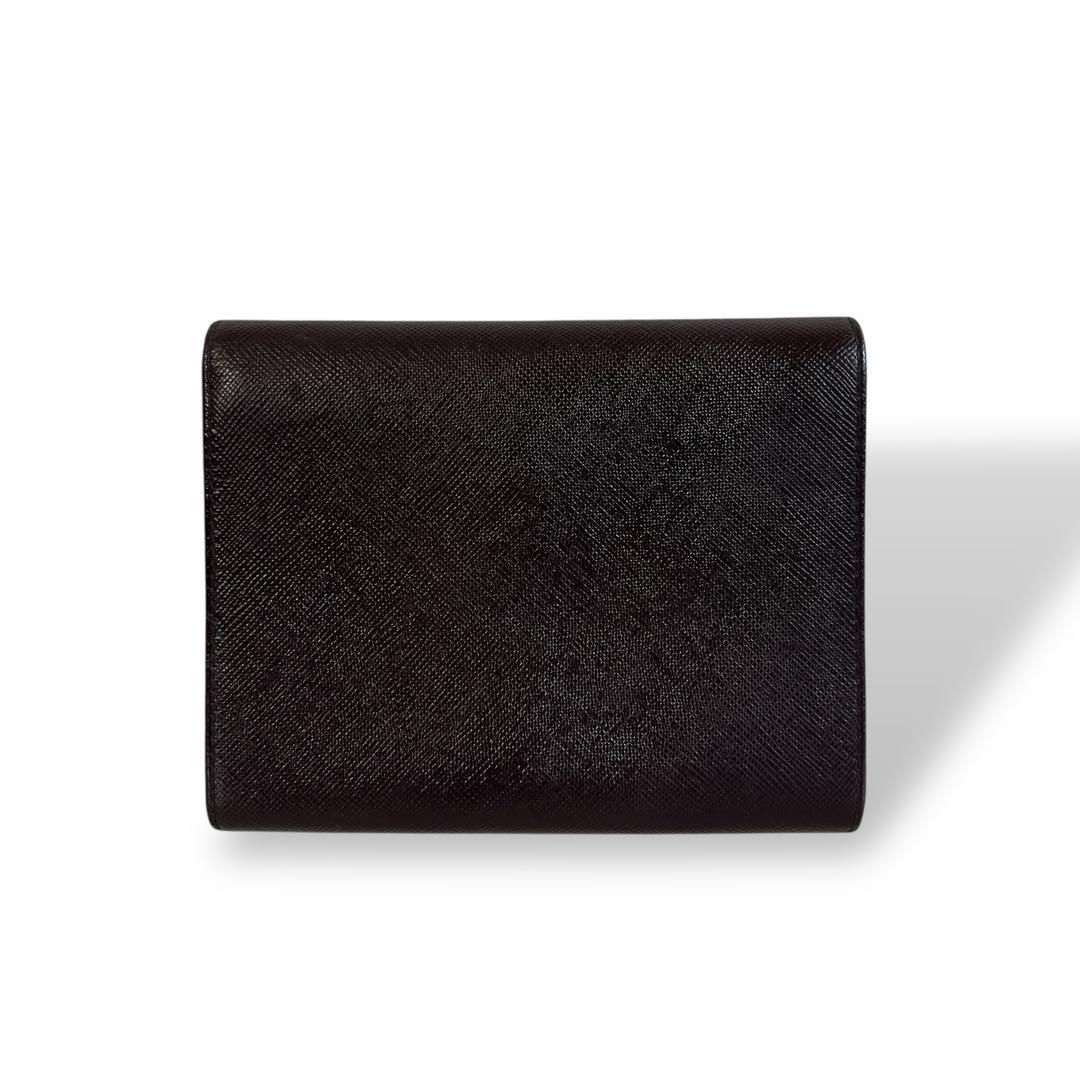 Prada Triangle Logo Trifold Wallet Compact Wallet Saffiano Brown