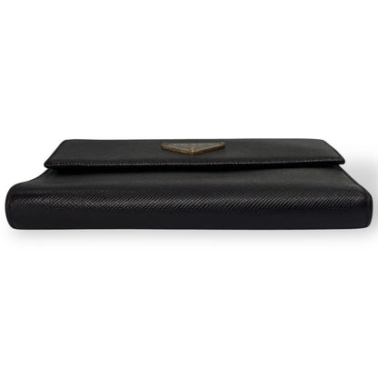 Prada Triangle Logo Trifold Wallet Compact Wallet Saffiano Brown