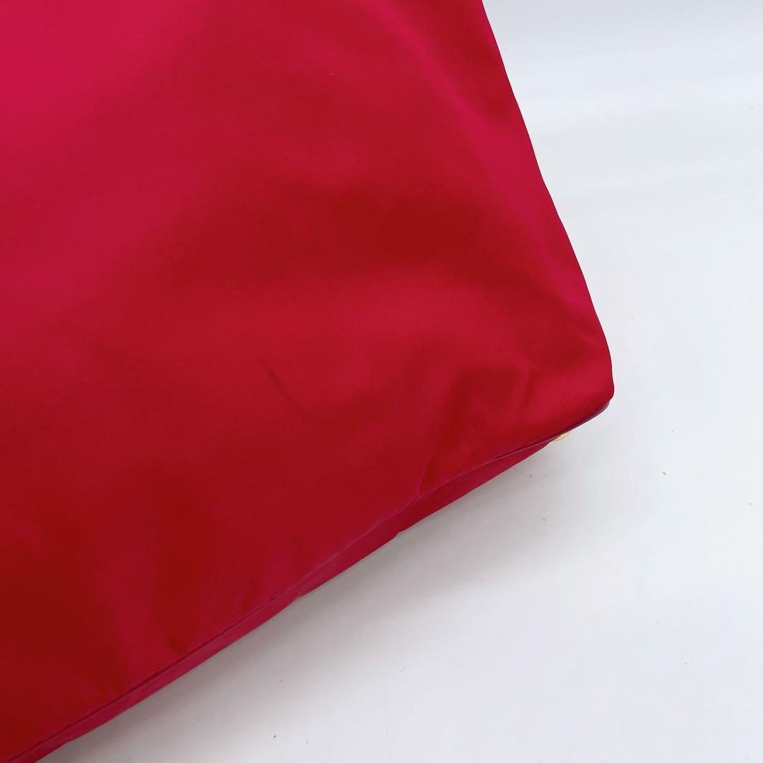 Prada Tote Bag Pink Nylon Logo Plate Gold Hardware