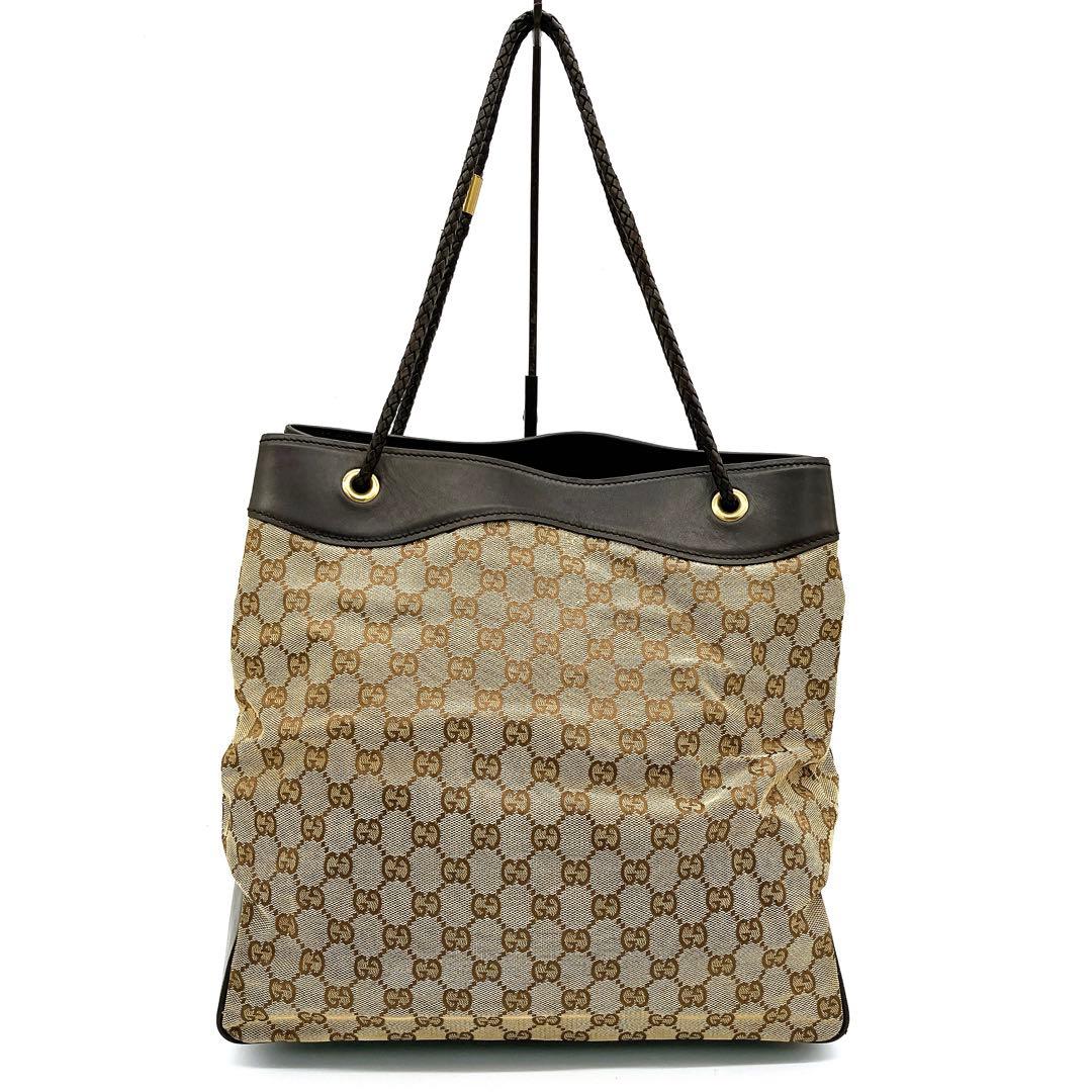 Gucci Tote Bag GG Canvas Brown Gold Hardware