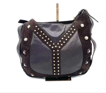 Saint Laurent YSL Bag Mombasa Leather Studs Dark Brown
