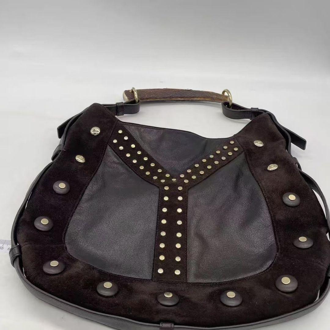 Saint Laurent YSL Bag Mombasa Leather Studs Dark Brown — view 2