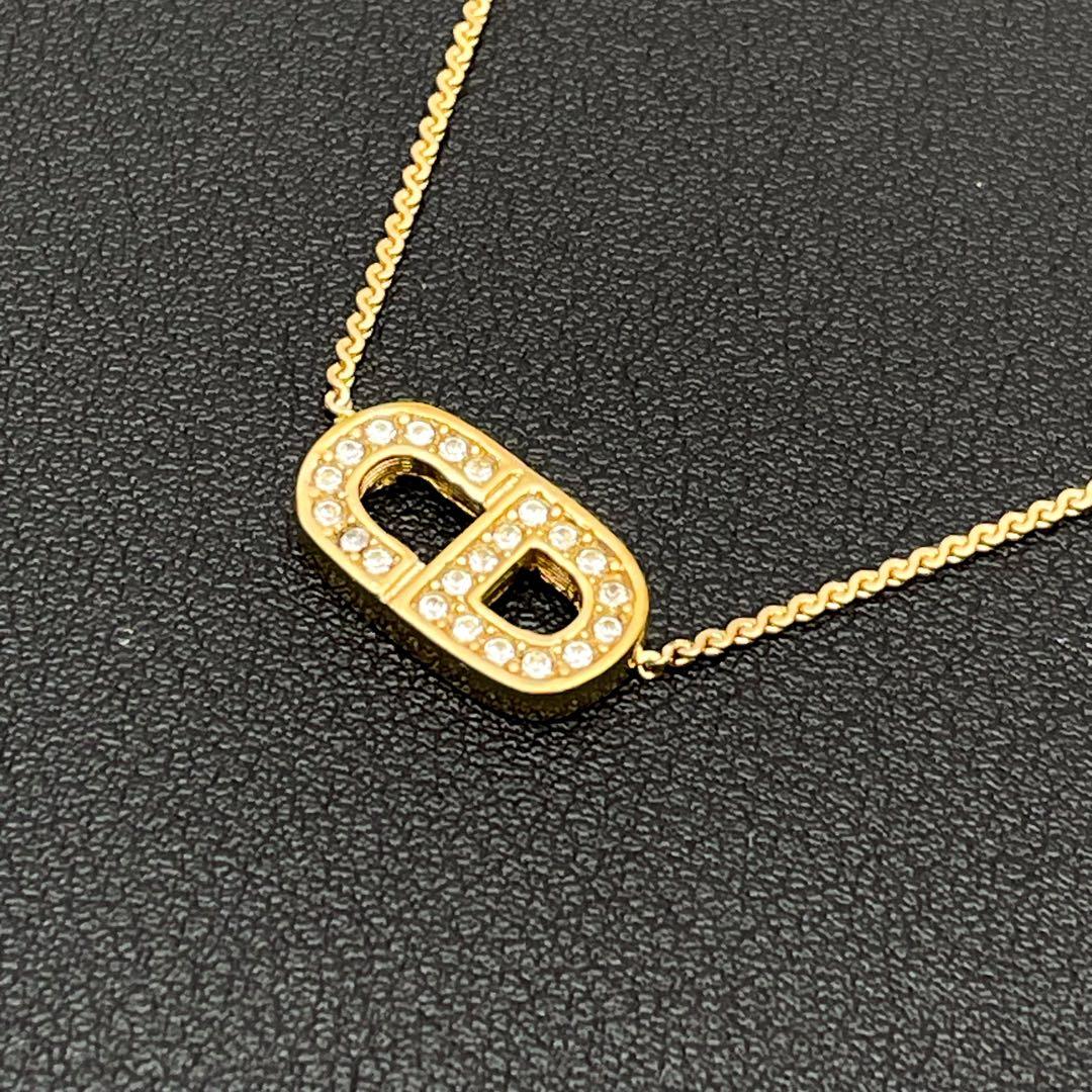 Dior CD Logo Necklace Gold Rhinestone — view 2