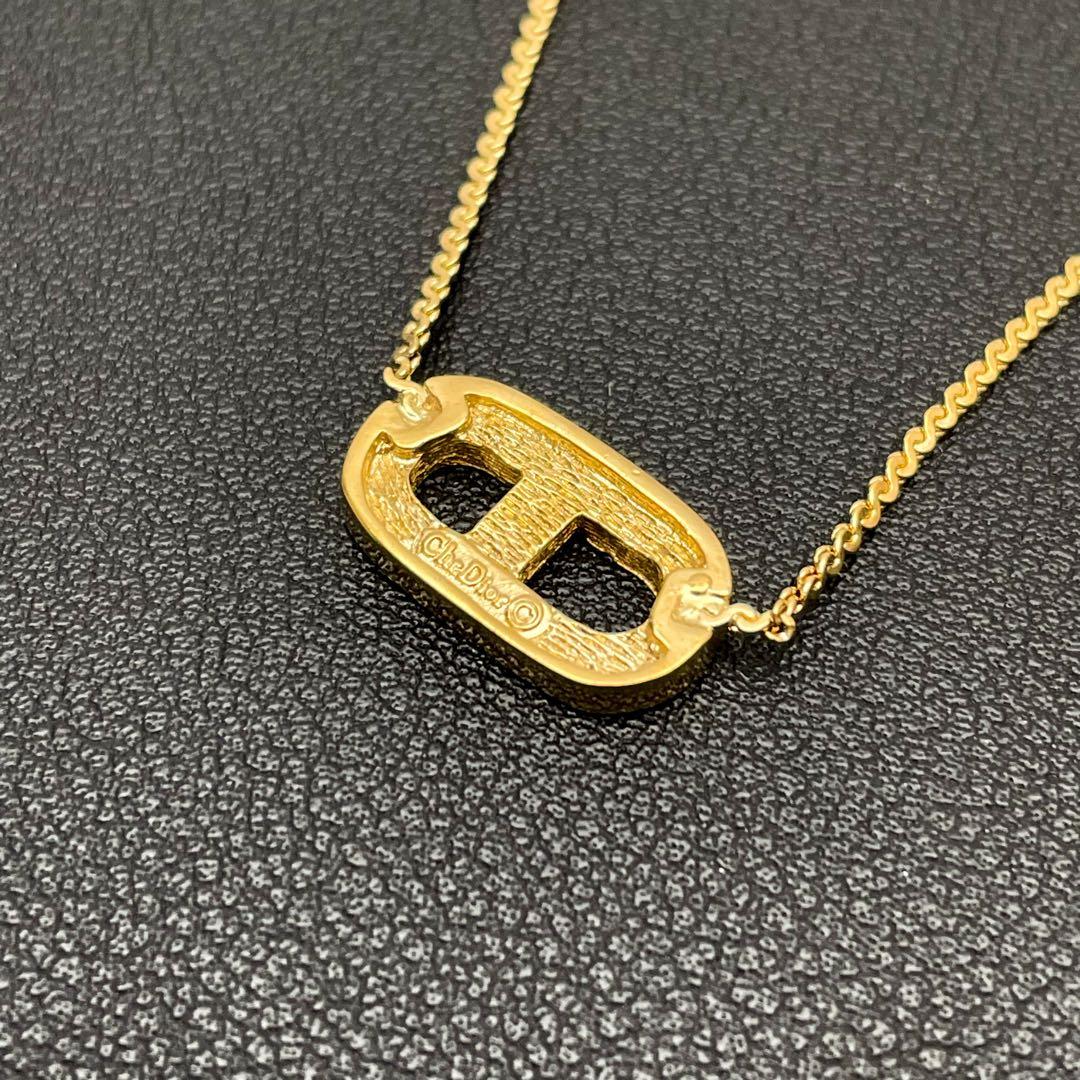 Dior CD Logo Necklace Gold Rhinestone — view 3