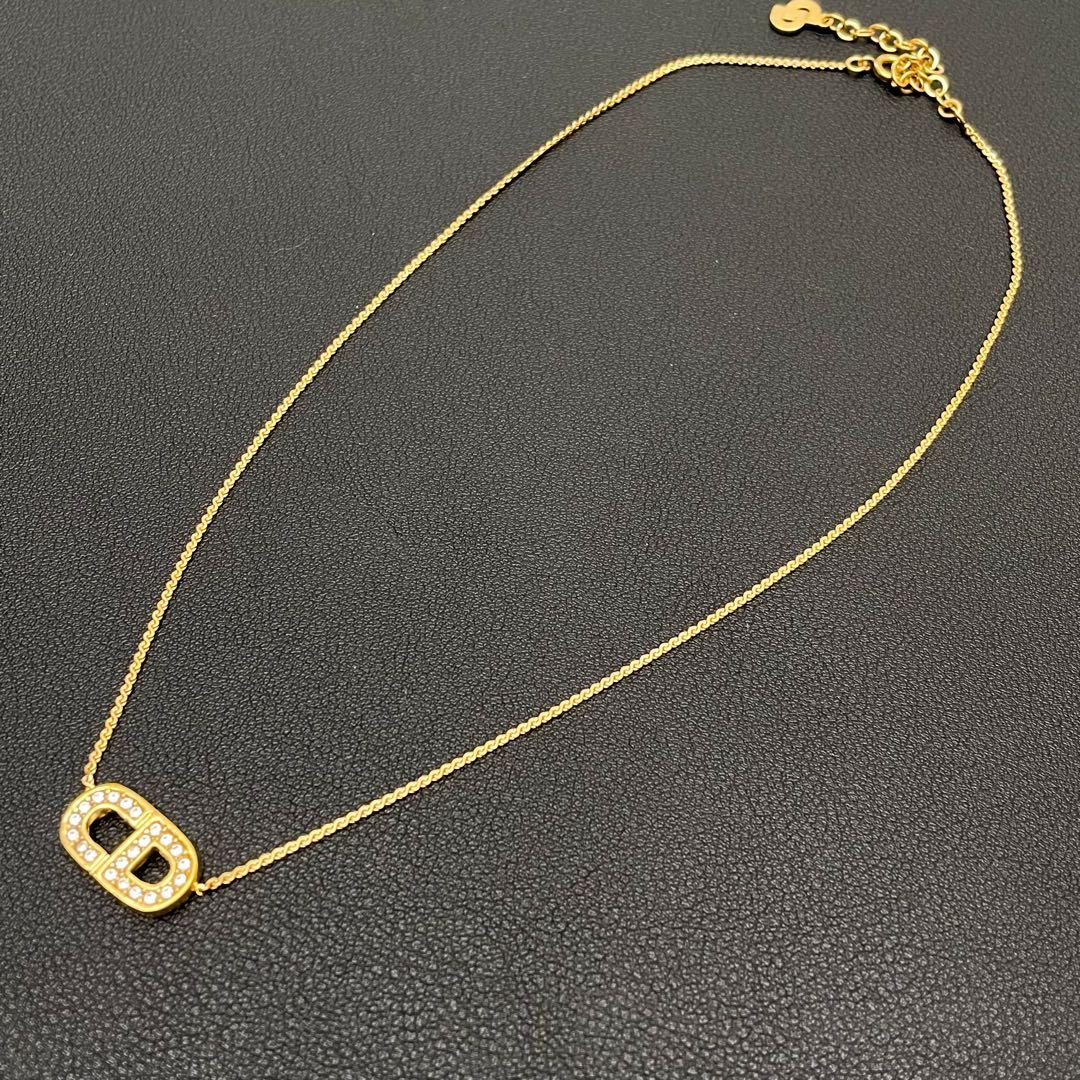 Dior CD Logo Necklace Gold Rhinestone — view 4
