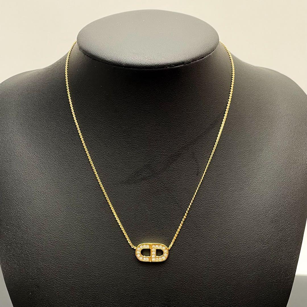 Dior CD Logo Necklace Gold Rhinestone — view 5