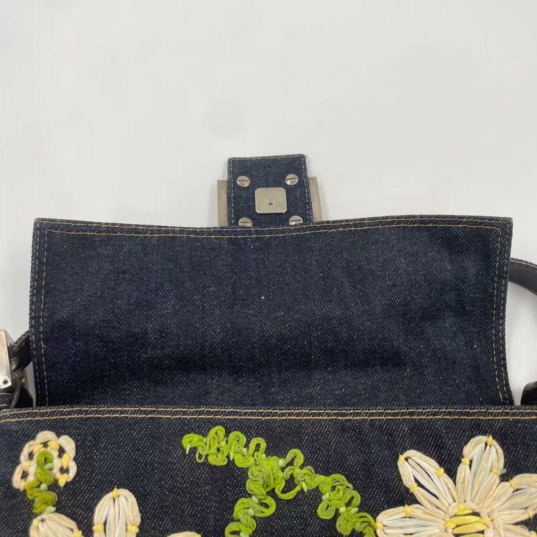Fendi Denim Flower Embroidery Baguette Bag — view 6