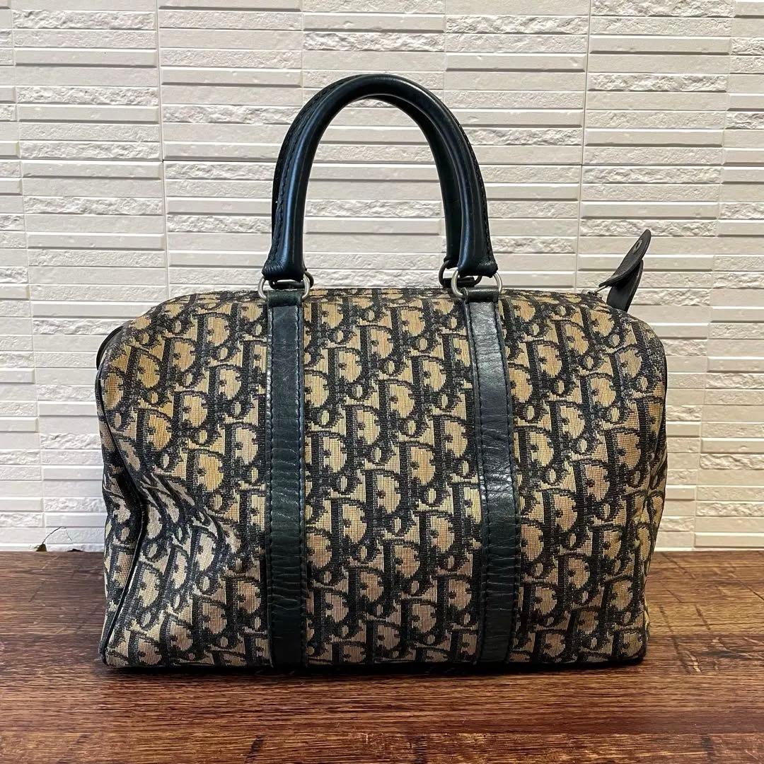 Dior Trotter Canvas Leather Boston Hand Bag Navy