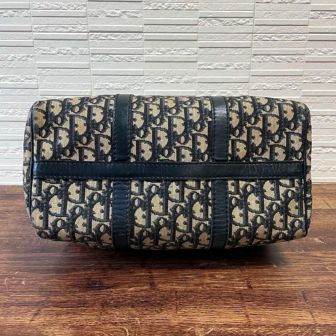 Dior Trotter Canvas Leather Boston Hand Bag Navy