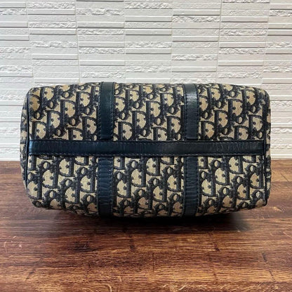 Dior Trotter Canvas Leather Boston Hand Bag Navy