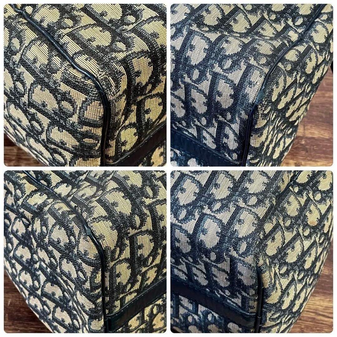 Dior Trotter Canvas Leather Boston Hand Bag Navy