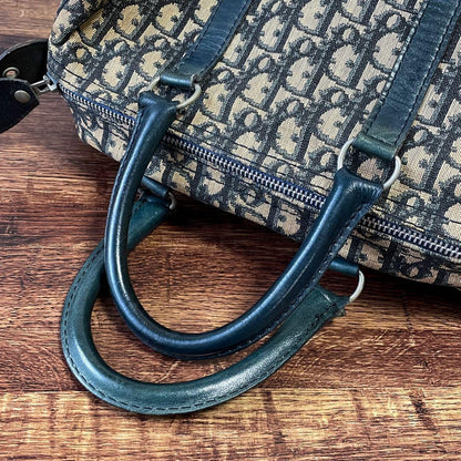 Dior Trotter Canvas Leather Boston Hand Bag Navy