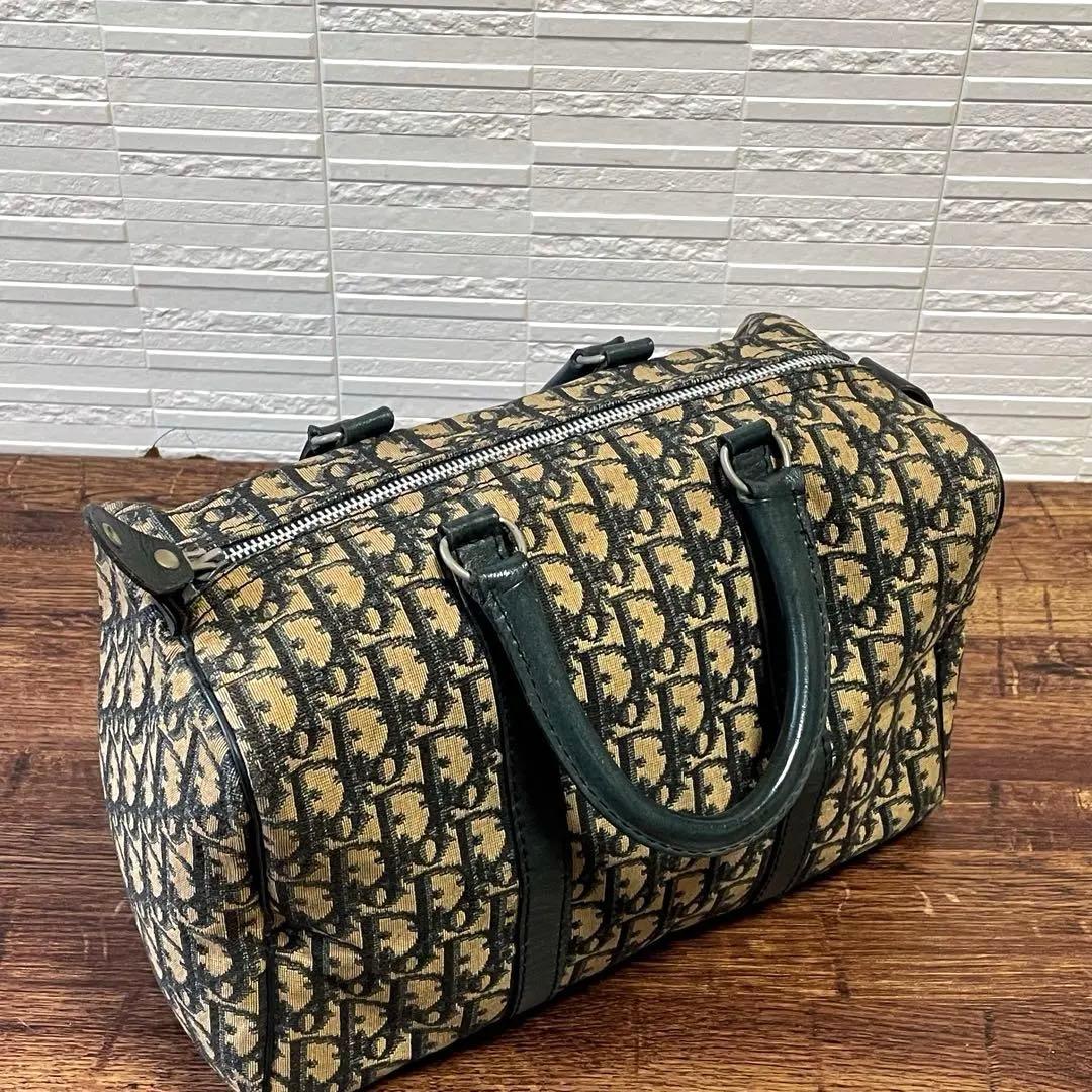 Dior Trotter Canvas Leather Boston Hand Bag Navy