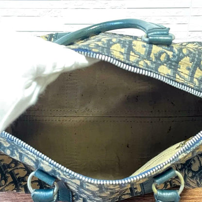 Dior Trotter Canvas Leather Boston Hand Bag Navy