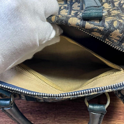 Dior Trotter Canvas Leather Boston Hand Bag Navy