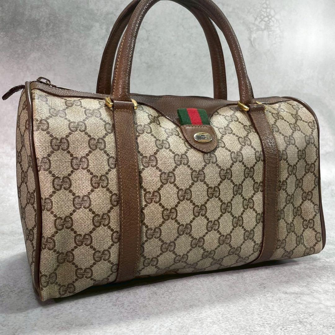 Gucci GG Sherry Line Boston Bag Brown Leather
