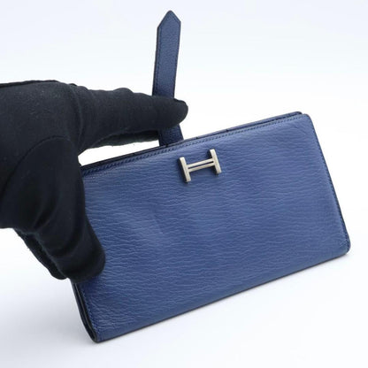 Hermes Bearn Souffle Chevre Silver Blue Wallet — view 2